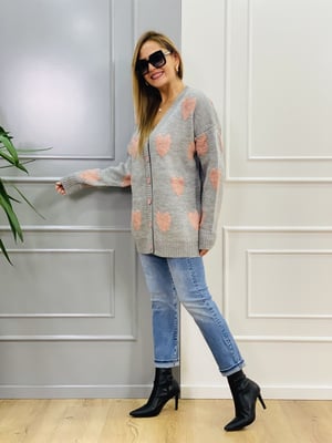 Gri Kalp Detay Oversize Hırka