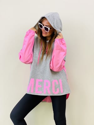 Gri Pembe Detaylı Sweatshirt