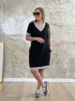 Gri Ribanalı Kısa Kol Elbise