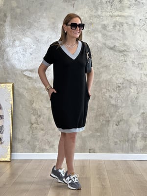Gri Ribanalı Kısa Kol Elbise