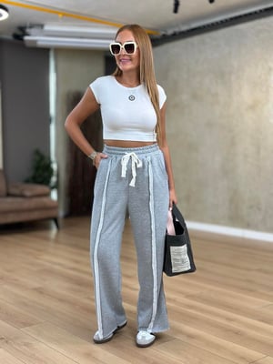 Gri Saks Şerit Detaylı Gri Pantolon