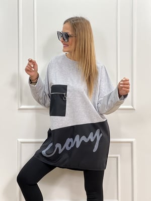 Gri Siyah Cep Detaylı Sweatshirt