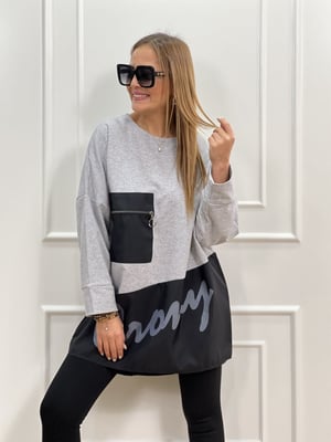Gri Siyah Cep Detaylı Sweatshirt