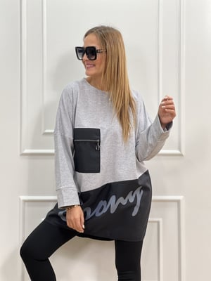 Gri Siyah Cep Detaylı Sweatshirt