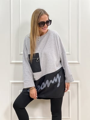 Gri Siyah Cep Detaylı Sweatshirt