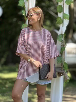 Gül Kurusu Pötikareli Tül Detay Oversize Bluz