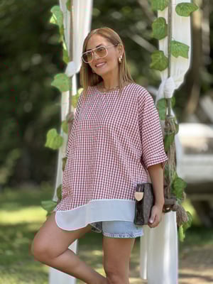 Gül Kurusu Pötikareli Tül Detay Oversize Bluz