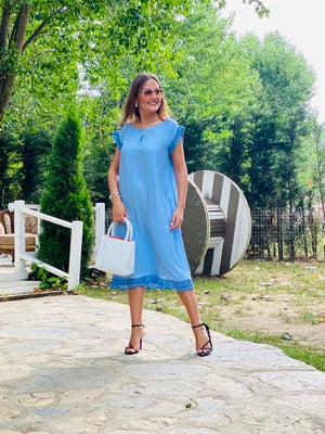 Güpür Detaylı Yıkamalı Bebe Mavi Elbise