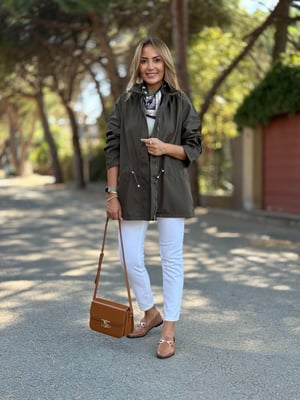 Haki Bel Büzgülü Trenç Yağmurluk