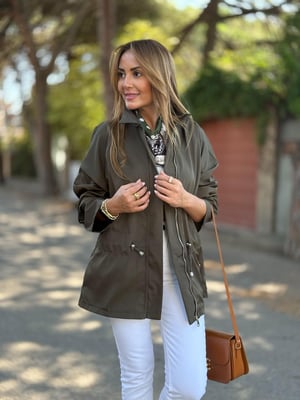 Haki Bel Büzgülü Trenç Yağmurluk