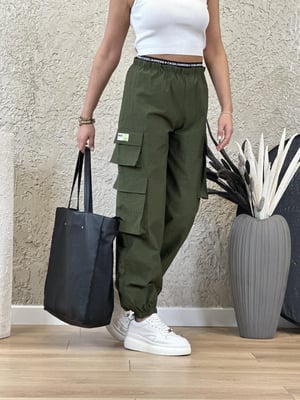 Haki Beli Lastikli Paraşüt Kargo Cep Pantolon