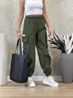 Haki Beli Lastikli Paraşüt Kargo Cep Pantolon