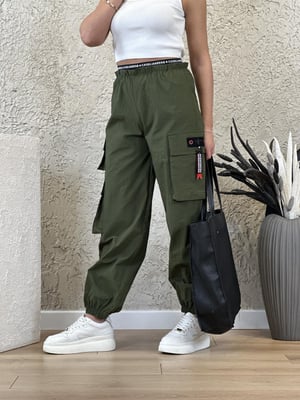 Haki Beli Lastikli Paraşüt Kargo Cep Pantolon