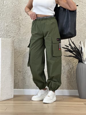 Haki Beli Lastikli Paraşüt Kargo Cep Pantolon