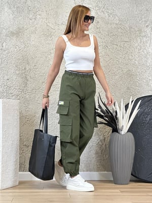 Haki Beli Lastikli Paraşüt Kargo Cep Pantolon