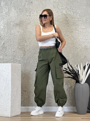 Haki Beli Lastikli Paraşüt Kargo Cep Pantolon