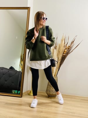 Haki Gömlek Detaylı Sweat