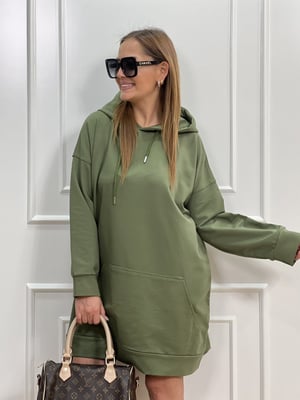Haki Kapşonlu Tunik Sweatshirt