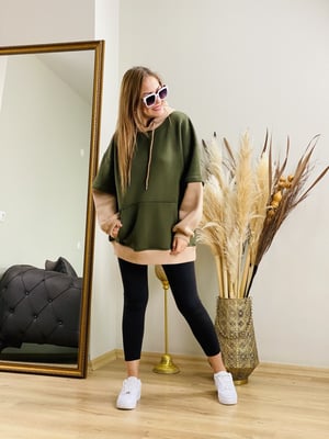 Haki Taş Kapşonlu Sweatshirt