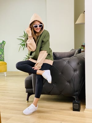 Haki Taş Kapşonlu Sweatshirt