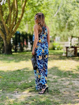 Halter Yaka Lacivert Desenli Tulum