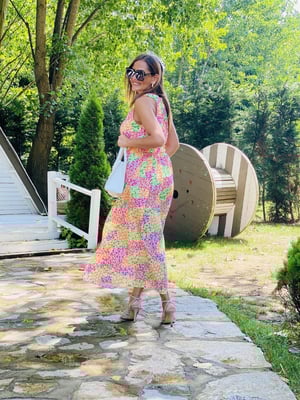 Halter Yaka Uzun Şally Elbise