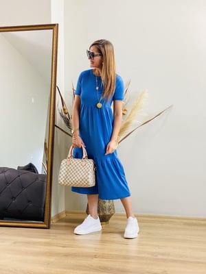 İndigo Volanlı Basic Elbise
