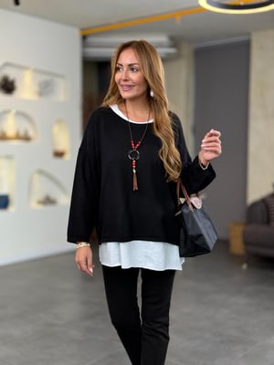 İthal Atletli Kolyeli Siyah Bluz