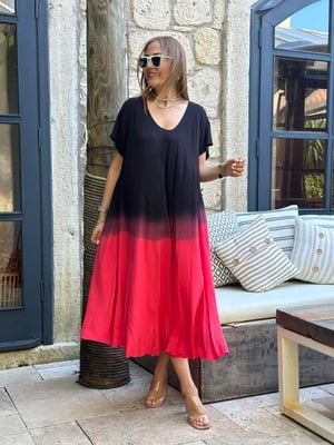 İthal Narçiçeği Batik Desen Oversize Elbise