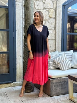 İthal Narçiçeği Batik Desen Oversize Elbise