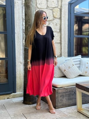 İthal Narçiçeği Batik Desen Oversize Elbise