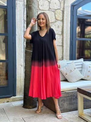 İthal Narçiçeği Batik Desen Oversize Elbise