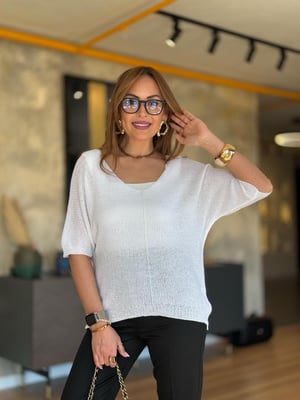 İthal V Yaka Oversize Beyaz Merserize Triko