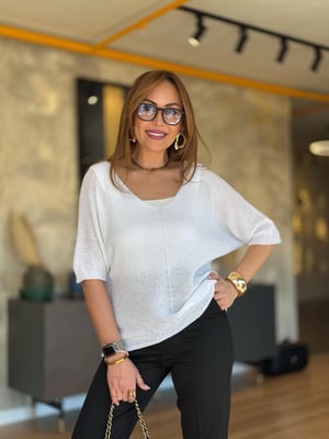 İthal V Yaka Oversize Beyaz Merserize Triko
