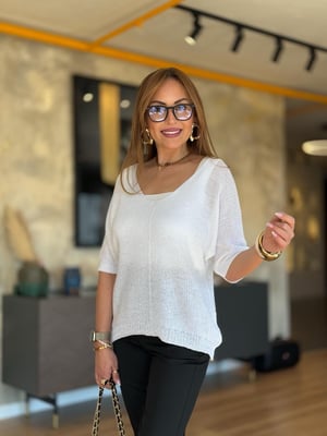 İthal V Yaka Oversize Beyaz Merserize Triko
