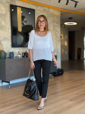 İthal V Yaka Oversize Beyaz Merserize Triko
