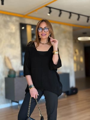 İthal V Yaka Oversize Siyah Merserize Triko