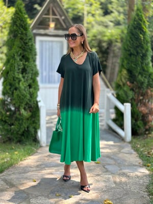 İthal Yeşil Detay Batik Elbise