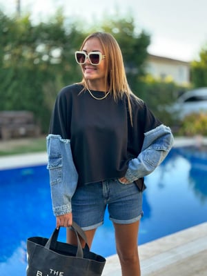 Jean Detay Siyah Tasarım Sweatshirt
