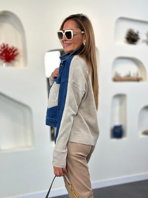 Jean Detaylı Triko Ceket