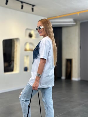 Jean Detaylı Zincirli Tasarım Beyaz Bluz