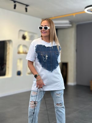 Jean Detaylı Zincirli Tasarım Beyaz Bluz