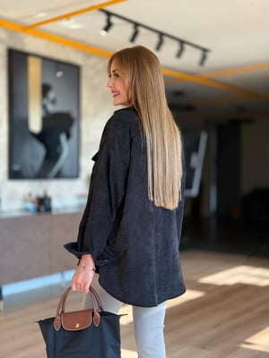 Kadife Oversize Siyah Gömlek