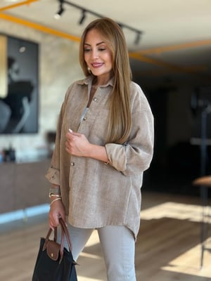 Kadife Oversize Taş Rengi Gömlek
