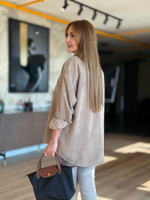 Kadife Oversize Taş Rengi Gömlek