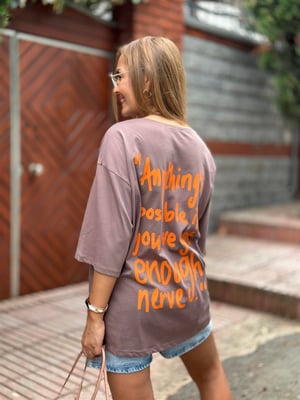 Kahve Arka Yazı Baskılı Salaş Tshirt