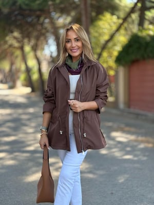 Kahve Bel Büzgülü Trenç Yağmurluk