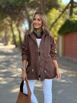 Kahve Bel Büzgülü Trenç Yağmurluk