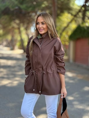 Kahve Bel Büzgülü Trenç Yağmurluk