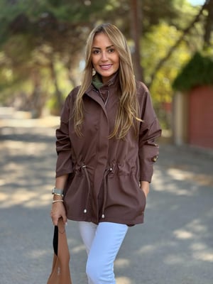 Kahve Bel Büzgülü Trenç Yağmurluk